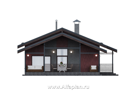 Проекты домов Альфаплан - "Литен" - проект простого одноэтажного дома с комфортной планировкой, с террасой - превью фасада №3