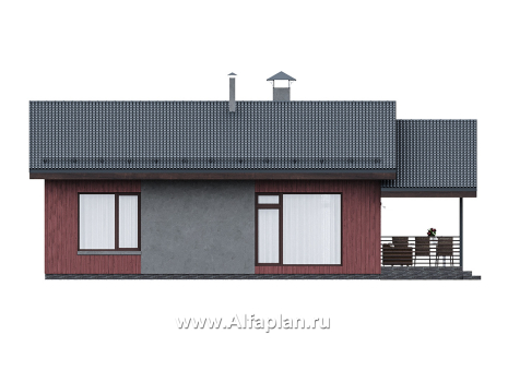 Проекты домов Альфаплан - "Литен" - проект простого одноэтажного дома с комфортной планировкой, с террасой - превью фасада №4