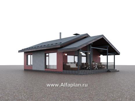 Проекты домов Альфаплан - "Литен" - проект простого одноэтажного дома с комфортной планировкой, с террасой - превью дополнительного изображения №3