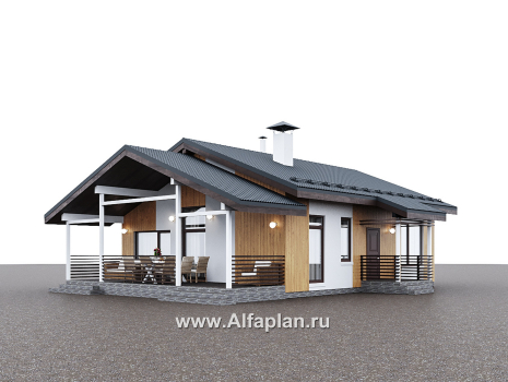 Проекты домов Альфаплан - "Литен" - проект простого одноэтажного дома с комфортной планировкой, с террасой - превью дополнительного изображения №4