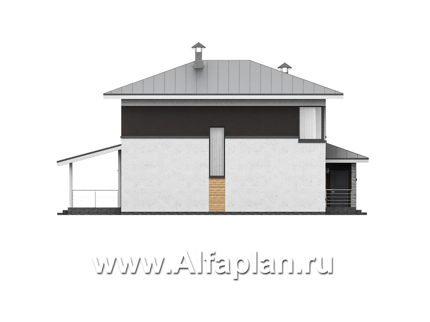 Проекты домов Альфаплан - "Генезис" - проект дома, 2 этажа, с остекленной террасой в стиле Райта - изображение фасада №3