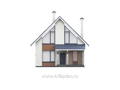 Проекты домов Альфаплан - "Генезис" - проект дома с мансардой, с террасой в современном стиле - превью фасада №1