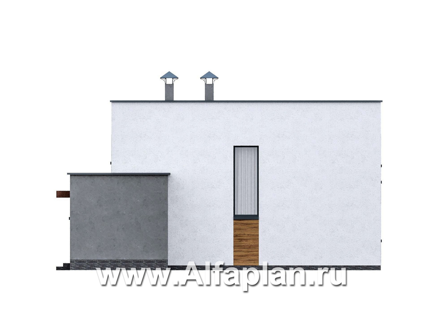 Проекты домов Альфаплан - "Коронадо" - проект дома, 2 этажа, с террасой сбоку и плоской крышей, мастер спальня, в стиле хай-тек - изображение фасада №2