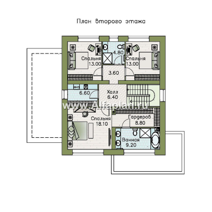 Проекты домов Альфаплан - "Коронадо" - проект дома, 2 этажа, с террасой сбоку и плоской крышей, мастер спальня, в стиле хай-тек - превью плана проекта №2