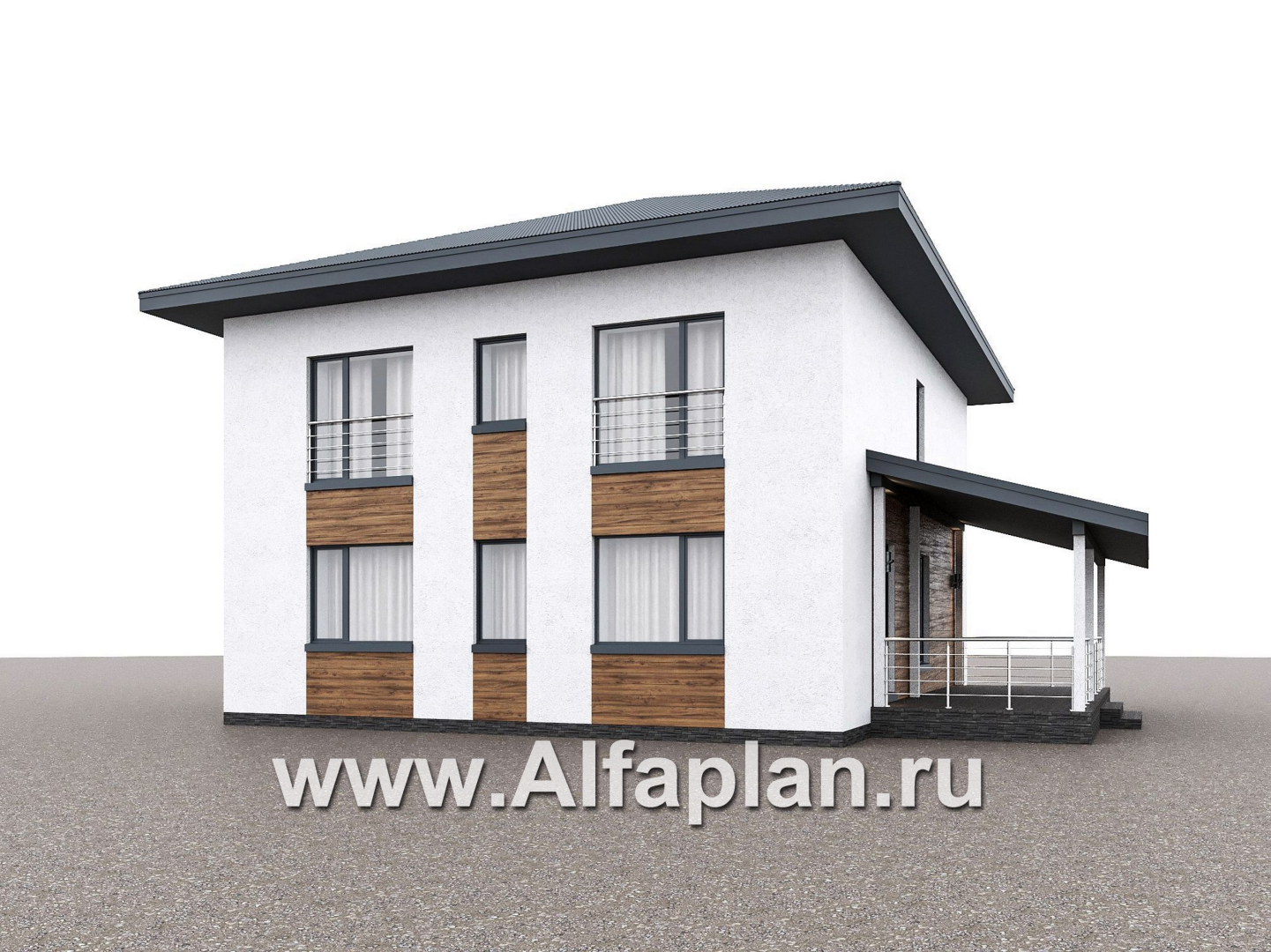 Проекты домов Альфаплан - "Чистая линия"  - проект дома, 2 этажа, мастер спальня, с террасой, в современном стиле - дополнительное изображение №1