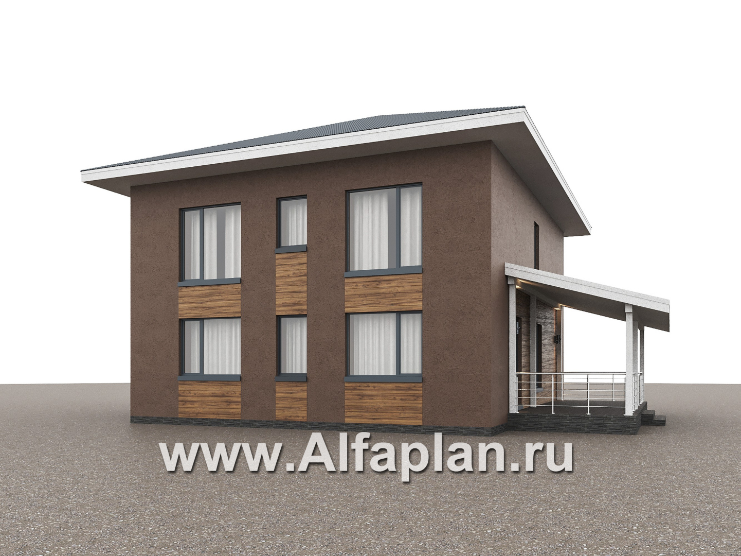 Проекты домов Альфаплан - "Чистая линия"  - проект дома, 2 этажа, с двусветной гостиной, с террасой, в современном стиле - дополнительное изображение №3