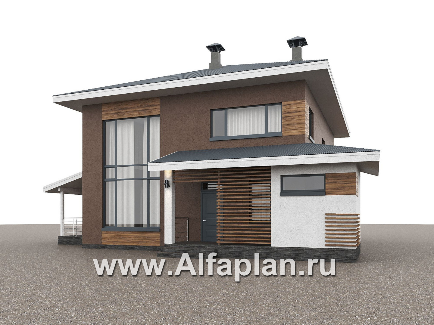 Проекты домов Альфаплан - "Чистая линия"  - проект дома, 2 этажа, с двусветной гостиной, с террасой, в современном стиле - дополнительное изображение №5