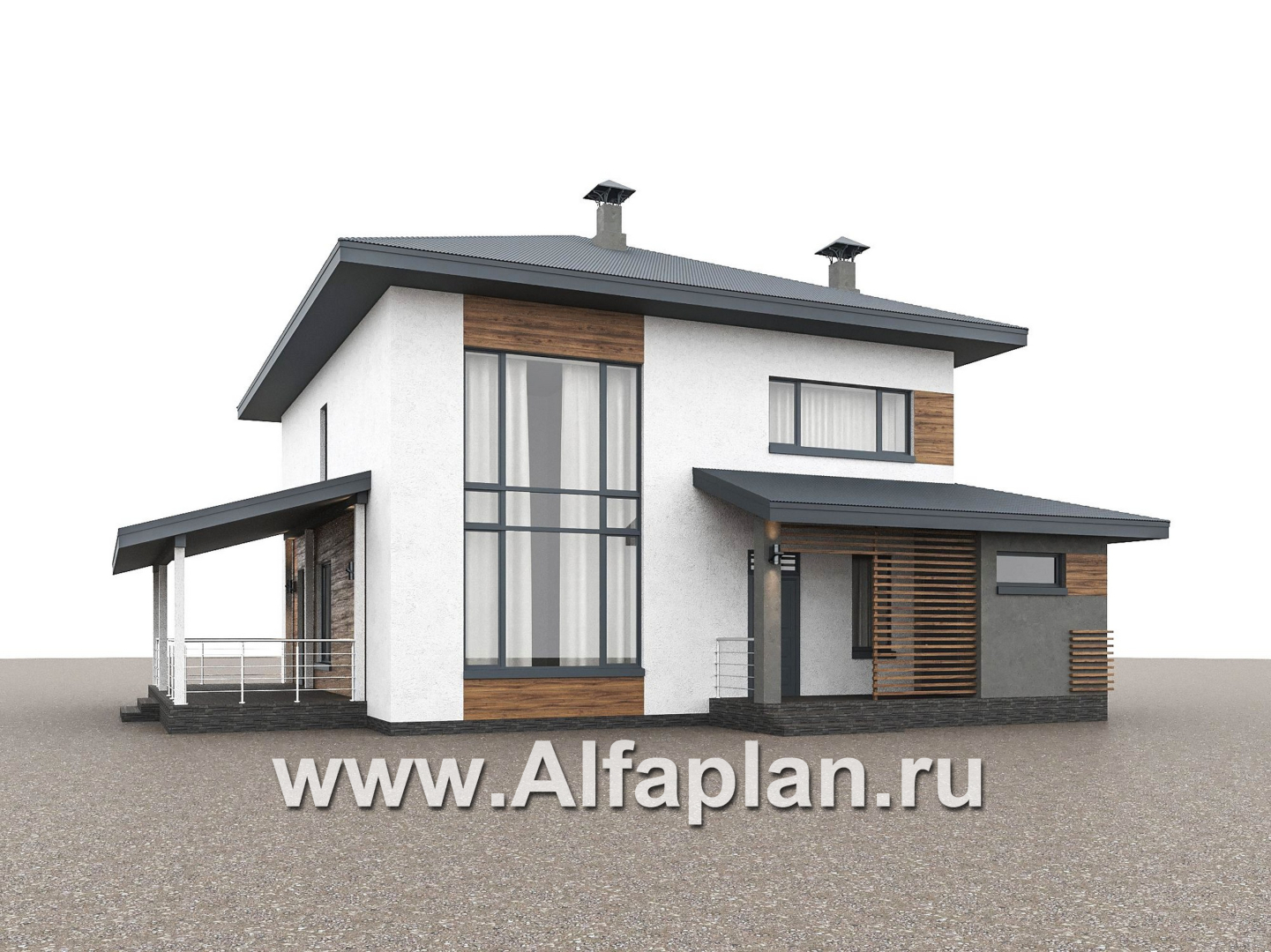 Проекты домов Альфаплан - "Чистая линия"  - проект дома, 2 этажа, с двусветной гостиной, с террасой, в современном стиле - дополнительное изображение №6
