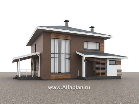 Проекты домов Альфаплан - "Чистая линия"  - проект дома, 2 этажа, с двусветной гостиной, с террасой, в современном стиле - превью дополнительного изображения №2