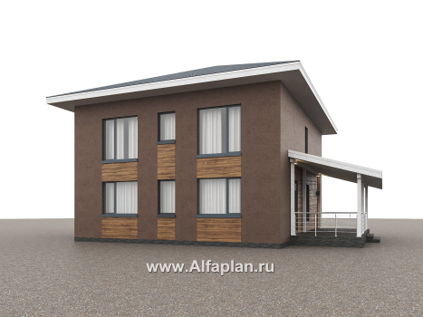 Проекты домов Альфаплан - "Чистая линия"  - проект дома, 2 этажа, с двусветной гостиной, с террасой, в современном стиле - превью дополнительного изображения №3