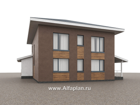 Проекты домов Альфаплан - "Чистая линия"  - проект дома, 2 этажа, с двусветной гостиной, с террасой, в современном стиле - превью дополнительного изображения №4