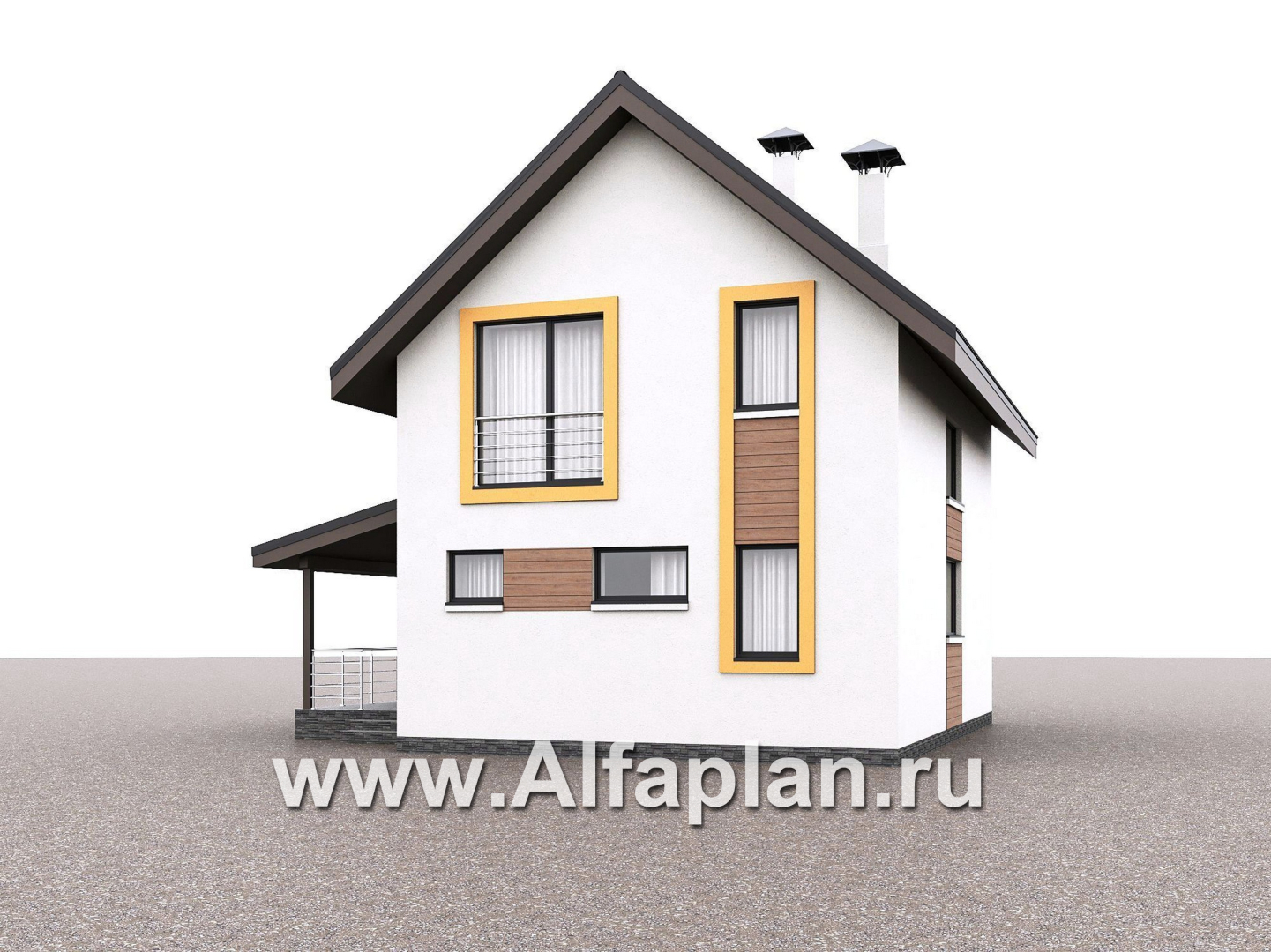 «Викинг» - проект дома, 2 этажа, с сауной и с террасой сбоку, в скандинавском стиле - дизайн дома №1