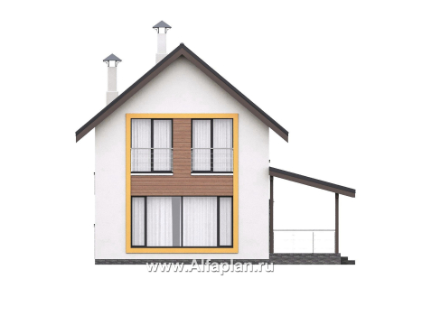 «Викинг» - проект дома, 2 этажа, с сауной и с террасой сбоку, в скандинавском стиле - превью фасада дома