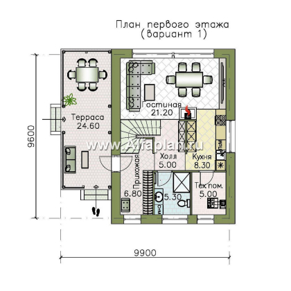 «Викинг» - проект дома, 2 этажа, с сауной и с террасой сбоку, в скандинавском стиле - превью план дома