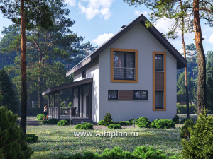 «Викинг» - проект дома, 2 этажа, с сауной и с террасой сбоку, в скандинавском стиле