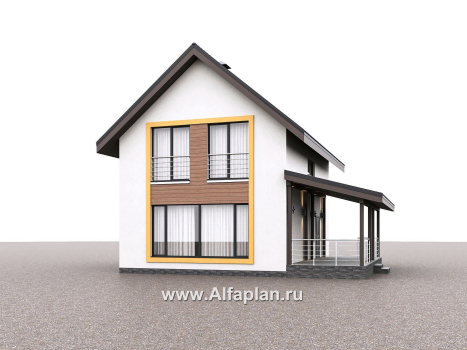 Проекты домов Альфаплан - "Викинг" - проект дома, 2 этажа, с сауной и с террасой сбоку, в скандинавском стиле - превью дополнительного изображения №4