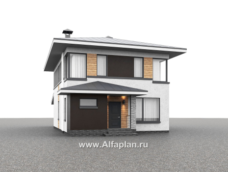 Проекты домов Альфаплан - "Генезис" - проект дома, 2 этажа, с остекленной террасой в стиле Райта - превью дополнительного изображения №1