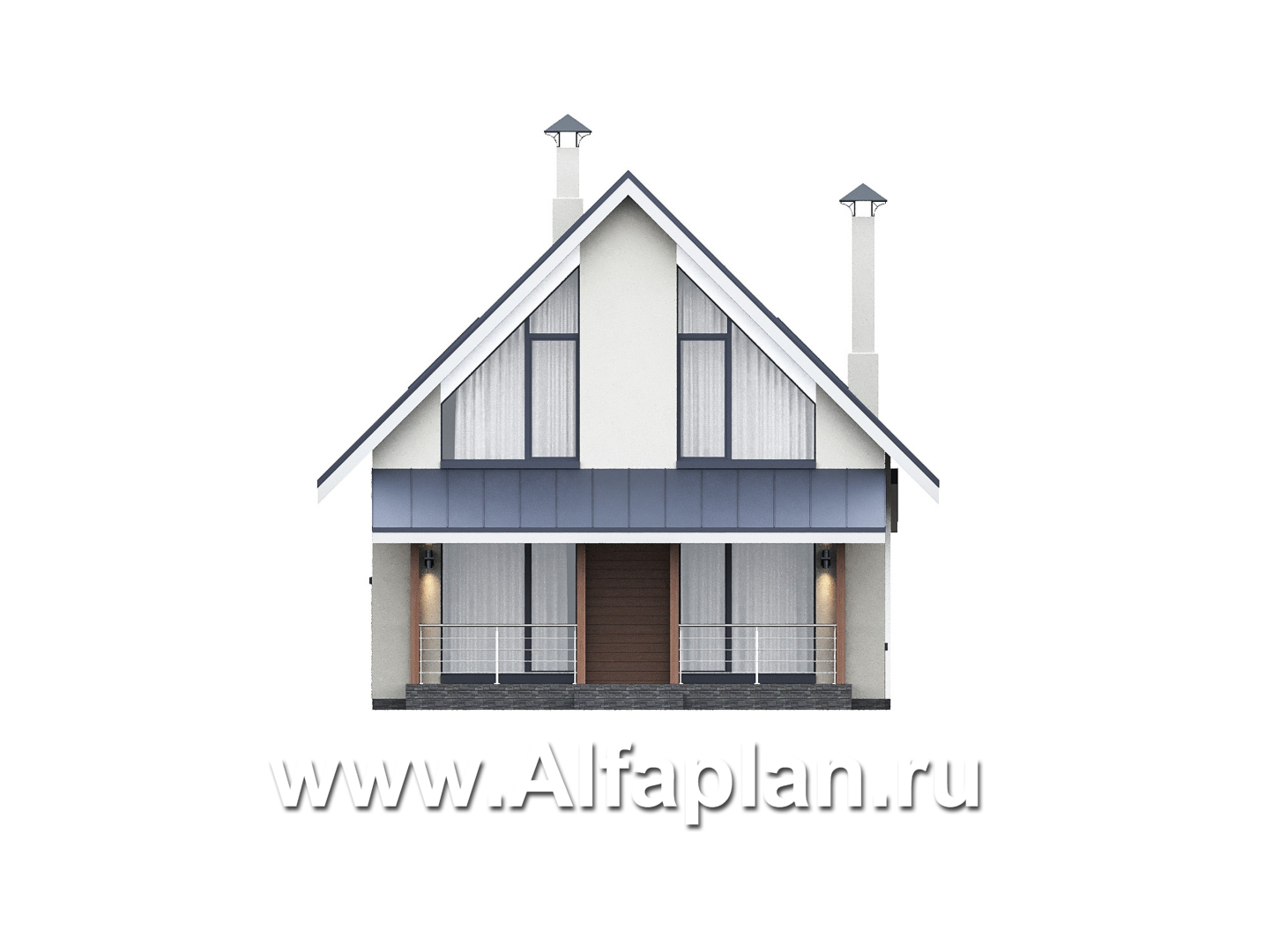 Проекты домов Альфаплан - "Генезис" - проект дома с мансардой, с террасой в современном стиле - изображение фасада №4