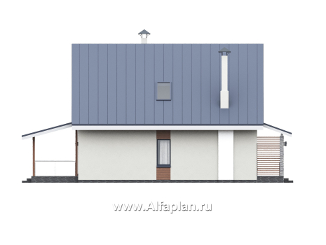 Проекты домов Альфаплан - "Генезис" - проект дома с мансардой, с террасой в современном стиле - превью фасада №3