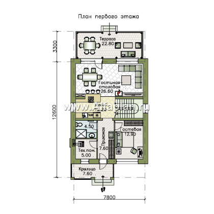 Проекты домов Альфаплан - "Генезис" - проект дома с мансардой, с террасой в современном стиле - превью плана проекта №1