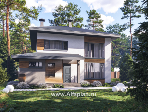 Проекты домов Альфаплан - "Чистая линия"  - проект дома, 2 этажа, мастер спальня, с террасой, в современном стиле - превью основного изображения