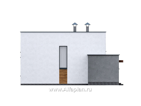 Проекты домов Альфаплан - "Коронадо" - проект дома, 2 этажа, с террасой сбоку и плоской крышей, мастер спальня, в стиле хай-тек - превью фасада №3