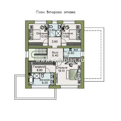 Проекты домов Альфаплан - "Коронадо" - проект дома, 2 этажа, с террасой сбоку и плоской крышей, мастер спальня, в стиле хай-тек - превью плана проекта №2