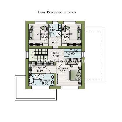 «Коронадо» - проект дома, 2 этажа, с террасой сбоку и плоской крышей, мастер спальня, в стиле хай-тек - превью план дома