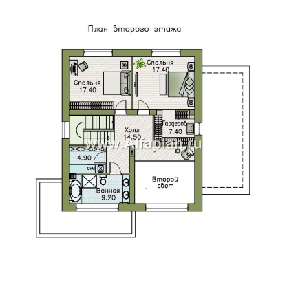 «Коронадо» - проект дома, 2 этажа, со вторым светом гостиной, с террасой и плоской крышей, в стиле хай-тек - превью план дома