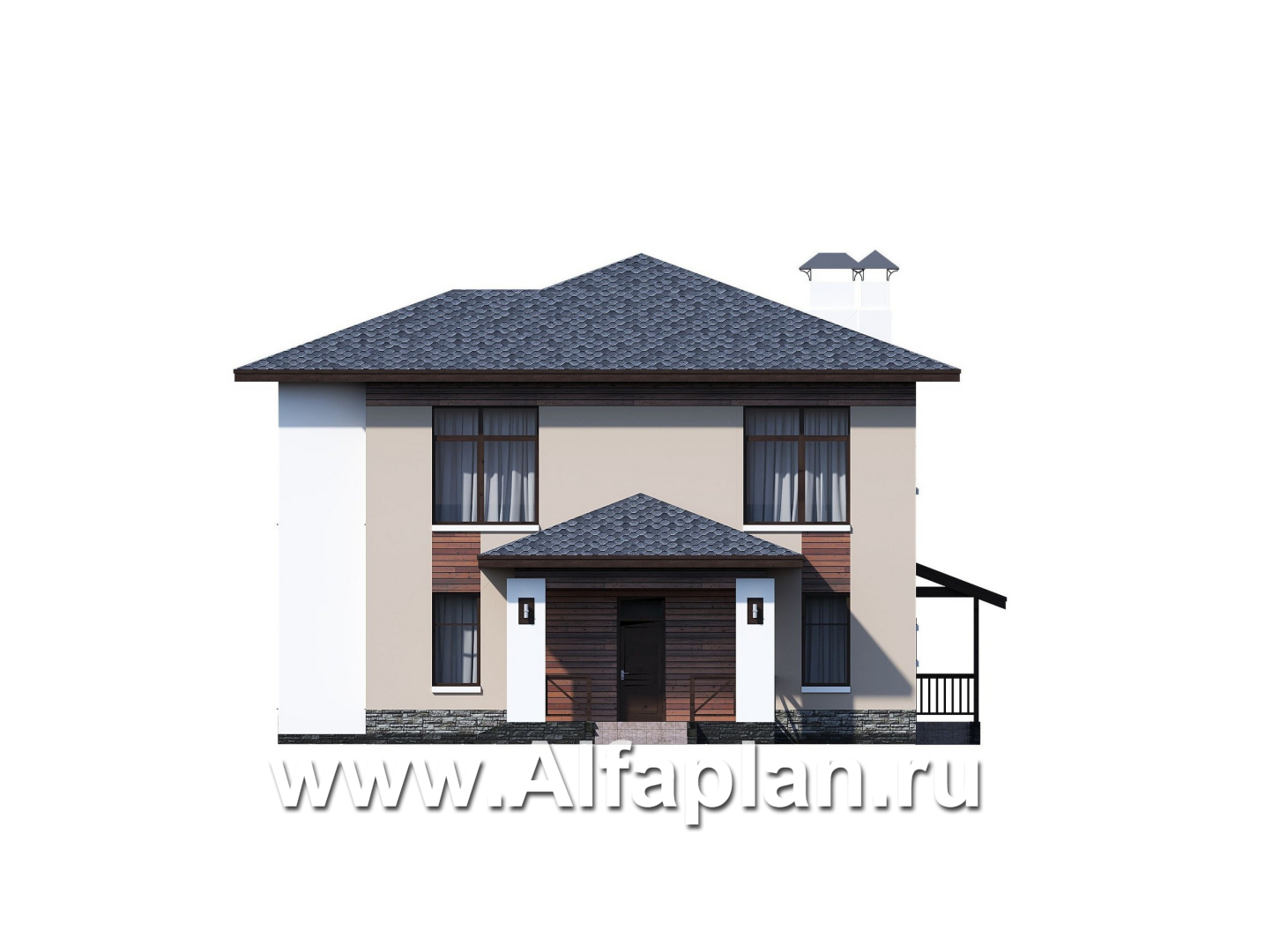 Проекты домов Альфаплан - «Отражение» - проект двухэтажного дома, с террасой, мастер спальня, в современном стиле - изображение фасада №1
