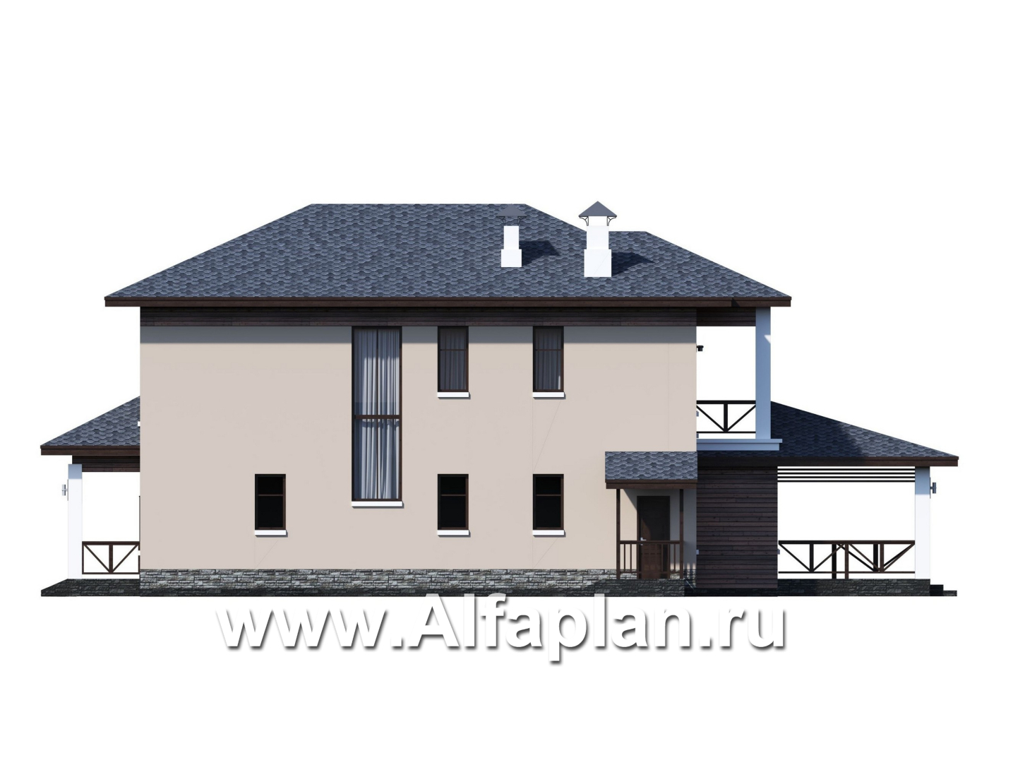 Проекты домов Альфаплан - «Отражение» - проект двухэтажного дома, с террасой, мастер спальня, в современном стиле - изображение фасада №2
