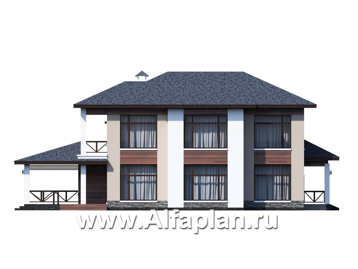 Проекты домов Альфаплан - «Отражение» - проект двухэтажного дома, с террасой, мастер спальня, в современном стиле - изображение фасада №3