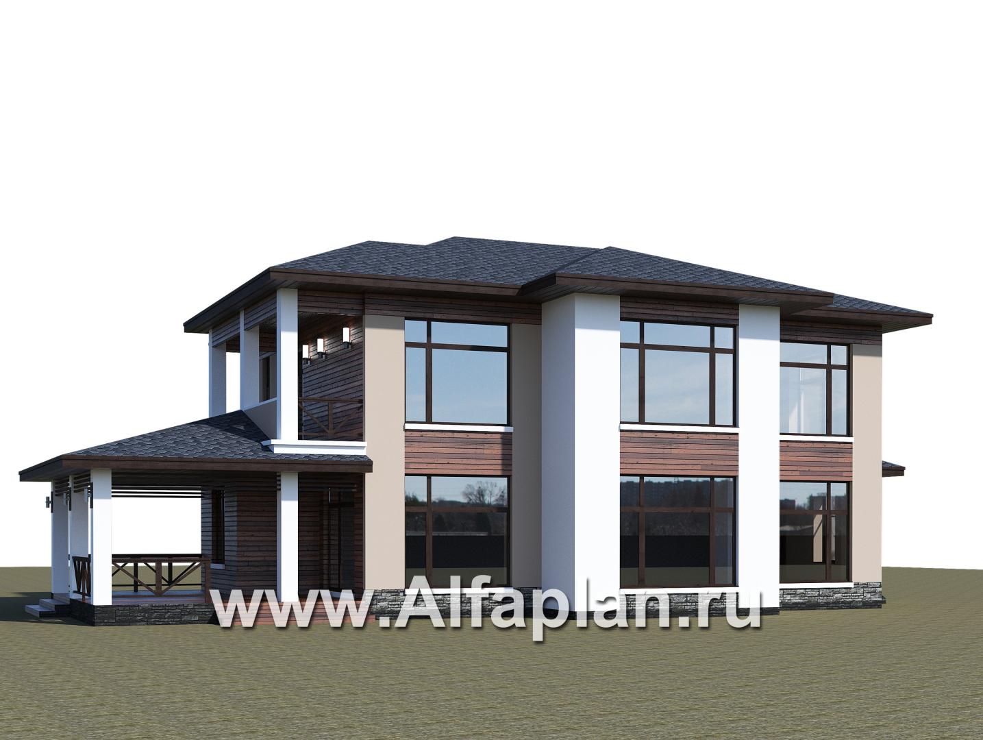 Проекты домов Альфаплан - «Отражение» - проект двухэтажного дома, с террасой, мастер спальня, в современном стиле - дополнительное изображение №2