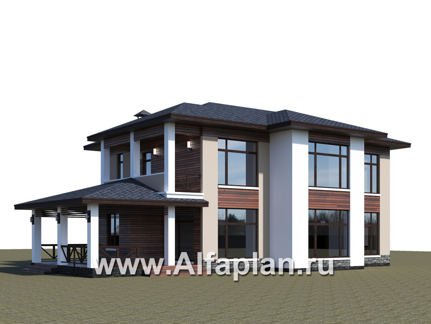 Проекты домов Альфаплан - «Отражение» - проект двухэтажного дома, с террасой, мастер спальня, в современном стиле - дополнительное изображение №4