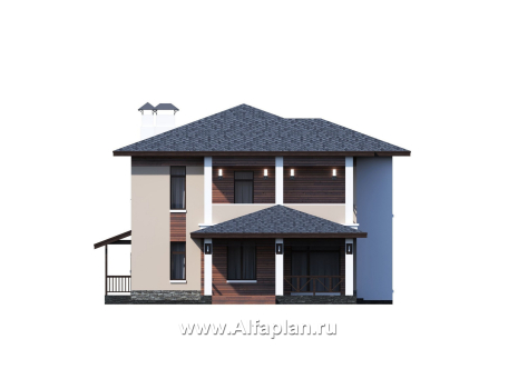 Проекты домов Альфаплан - «Отражение» - проект двухэтажного дома, с террасой, мастер спальня, в современном стиле - превью фасада №4