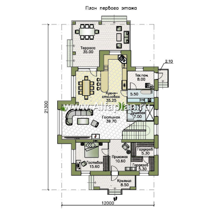 Проекты домов Альфаплан - «Отражение» - проект двухэтажного дома, с террасой, мастер спальня, в современном стиле - превью плана проекта №1