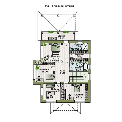 Проекты домов Альфаплан - «Отражение» - проект двухэтажного дома, с террасой, мастер спальня, в современном стиле - превью плана проекта №2