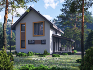 Проекты домов Альфаплан - "Викинг" - проект дома, 2 этажа, с сауной и с террасой сбоку, в скандинавском стиле - превью основного изображения
