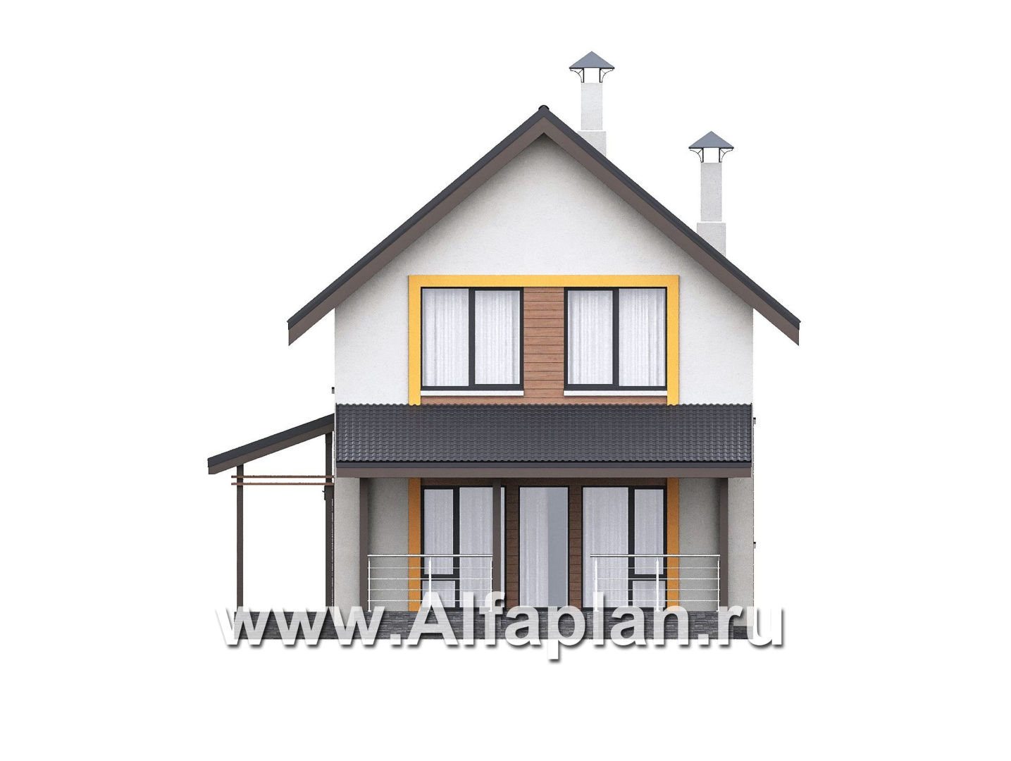 Проекты домов Альфаплан - "Викинг" - проект дома, 2 этажа, с сауной и с террасой, в скандинавском стиле - изображение фасада №4