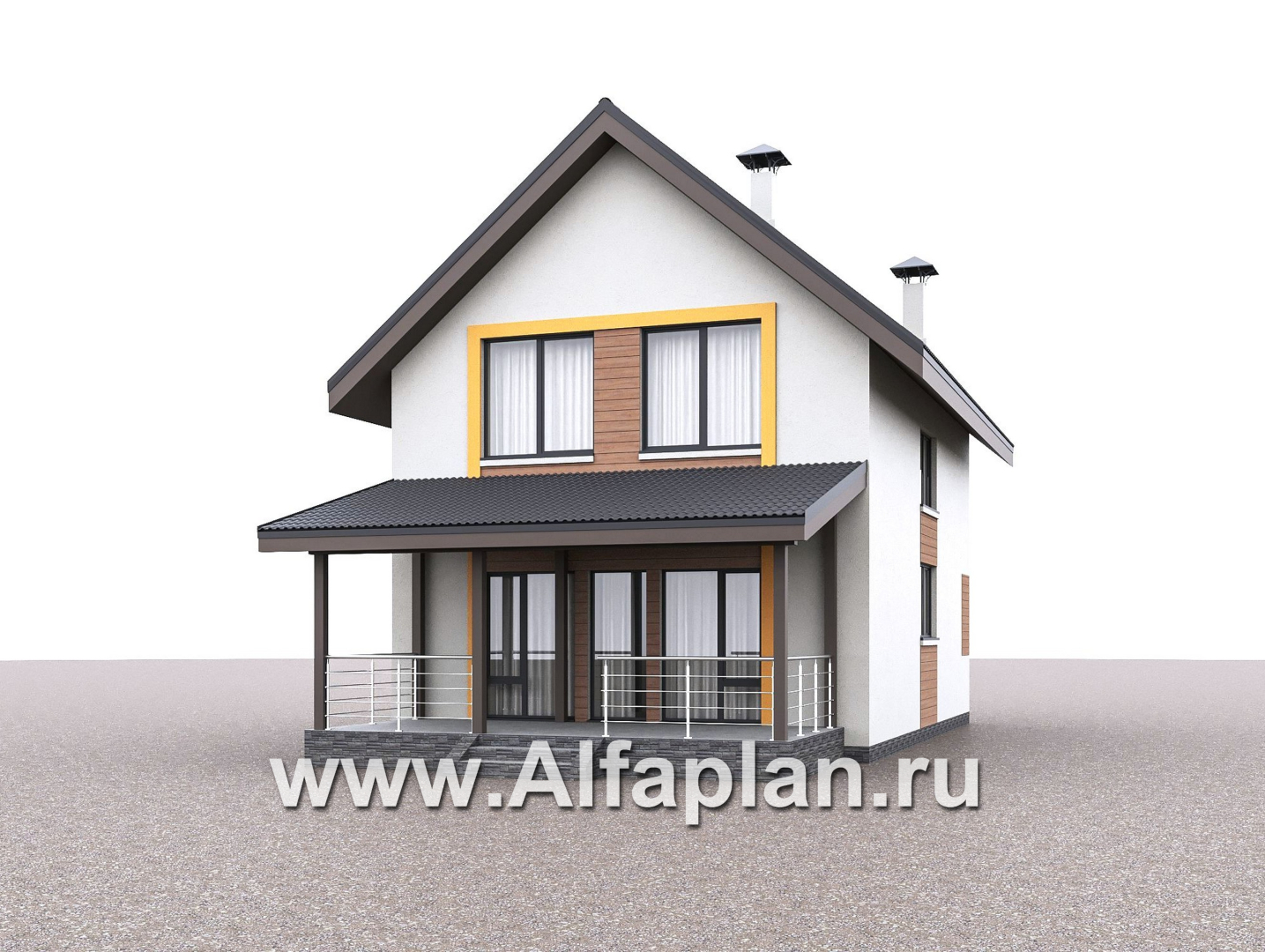 Проекты домов Альфаплан - "Викинг" - проект дома, 2 этажа, с сауной и с террасой, в скандинавском стиле - дополнительное изображение №2