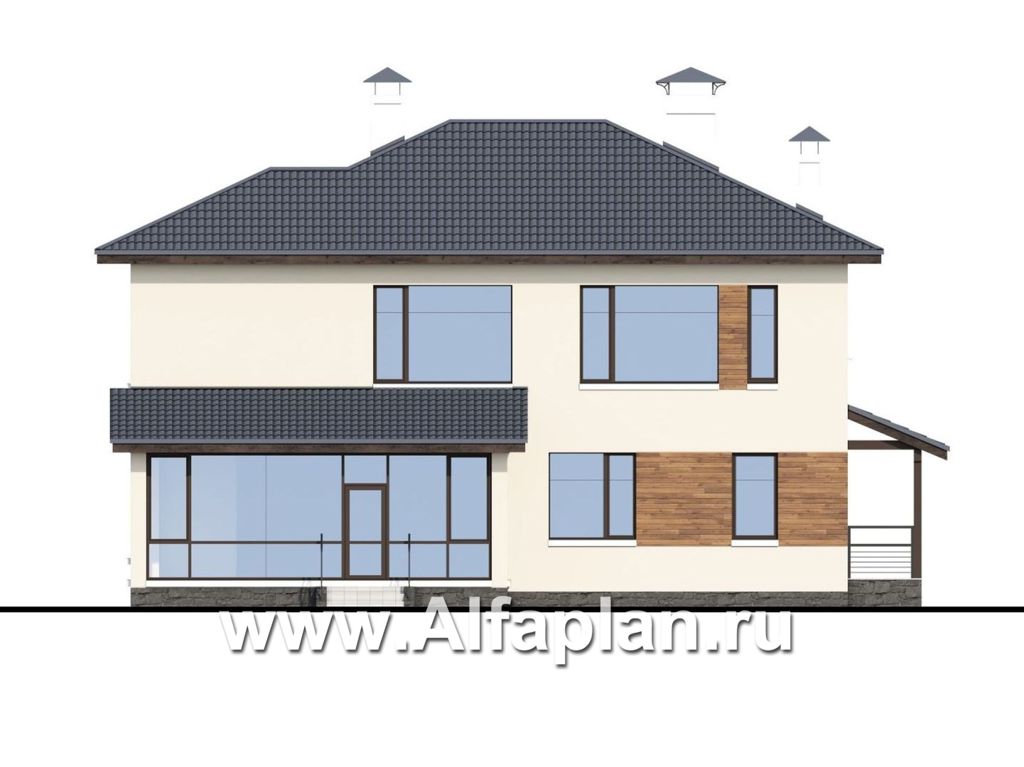Проекты домов Альфаплан - «Прайд» - проект современного двухэтажного дома, мастер спальня, с террасой и сауной - изображение фасада №4