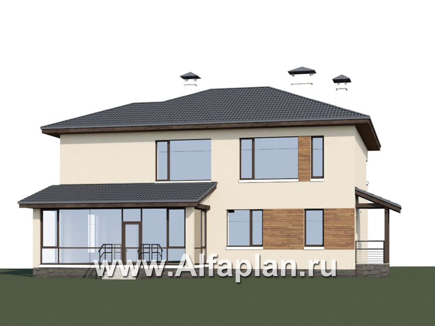 Проекты домов Альфаплан - «Прайд» - проект современного двухэтажного дома, мастер спальня, с террасой и сауной - дополнительное изображение №1
