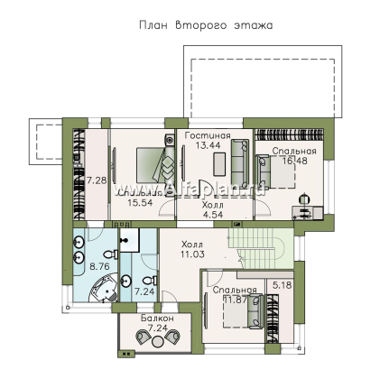 Проекты домов Альфаплан - «Прайд» - проект современного двухэтажного дома, мастер спальня, с террасой и сауной - превью плана проекта №3