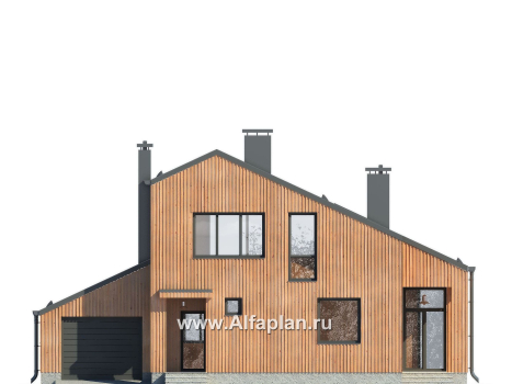 Проект дома с мансардой, планировка с кабинетом и с гаражом на 1 авто, в современном стиле - превью дополнительного изображения №3