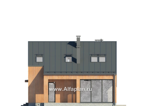 Проект дома с мансардой, планировка с кабинетом и с гаражом на 1 авто, в современном стиле - превью дополнительного изображения №6