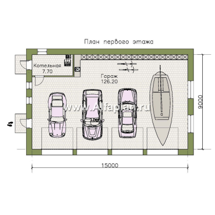 Проект гаража на 4 автомобиля, без столбов внутри - превью план дома
