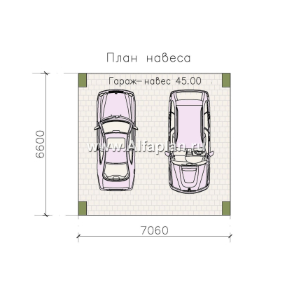 Проект навеса на 2 авто с плоской крышей, можно пристроить к дому - превью план дома