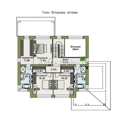 «Серебряный луч» - проект двухэтажного дома, планировка две спальни на 1эт и второй свет в гостиной, в современном стиле - превью план дома