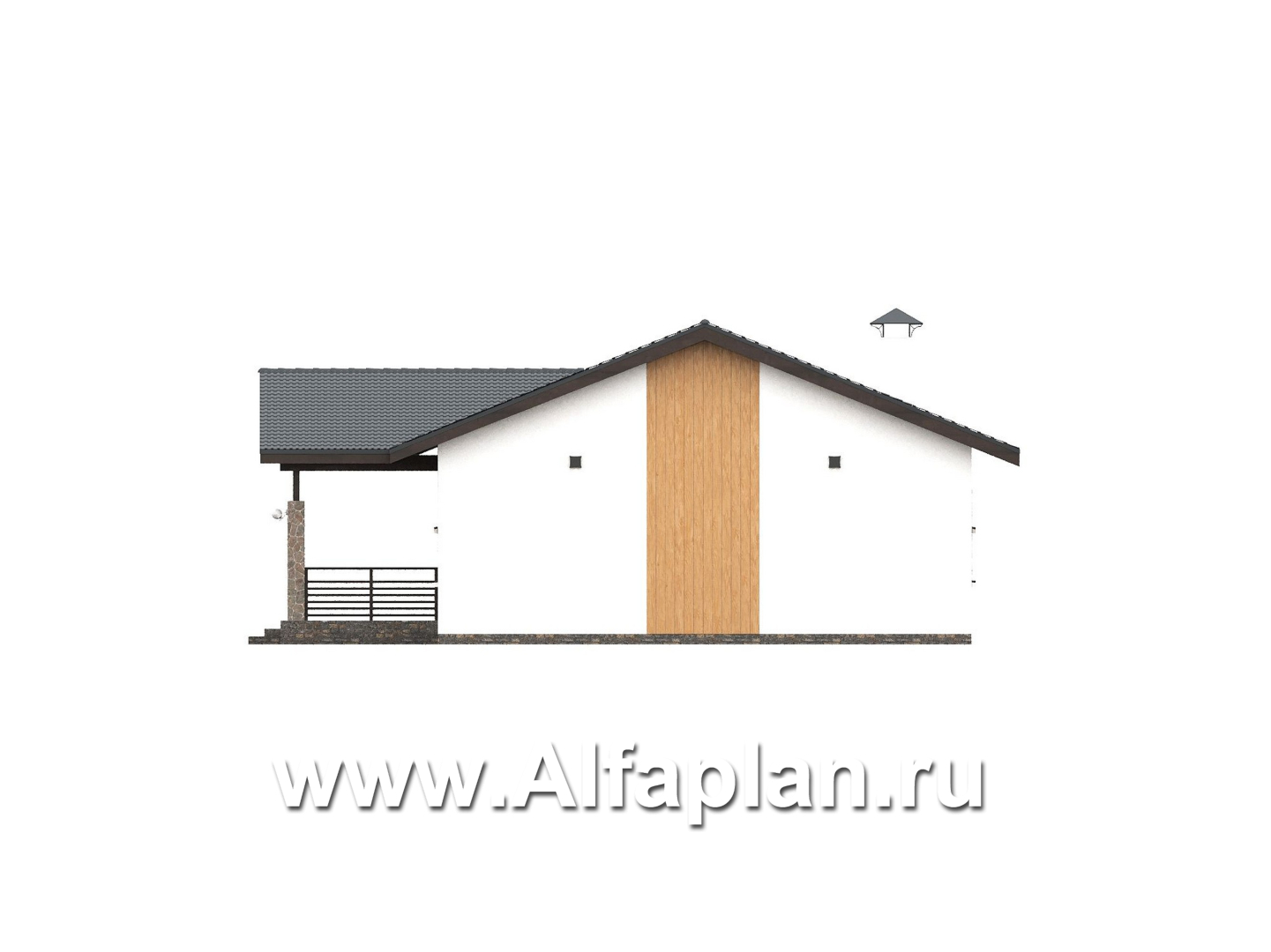 «Золотые поля» - проект одноэтажного дома, планировка мастер спальня и две детских, терраса со стороны входа - фасад дома