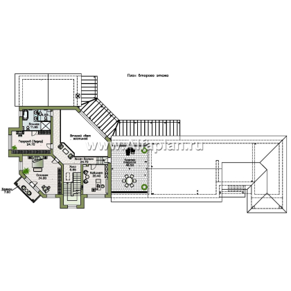 «Шахерезада» - проект двухэтажной роскошной виллы, со вторым светом гостиной, с бассейном - превью план дома